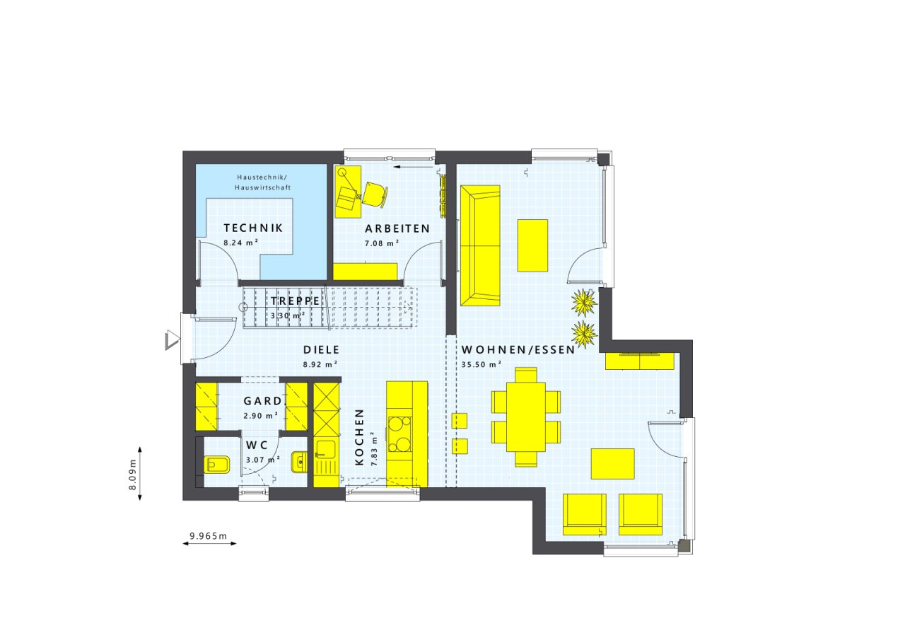 Erdgeschoss mit Sonnenerker - optimale Aufteilung der Räume