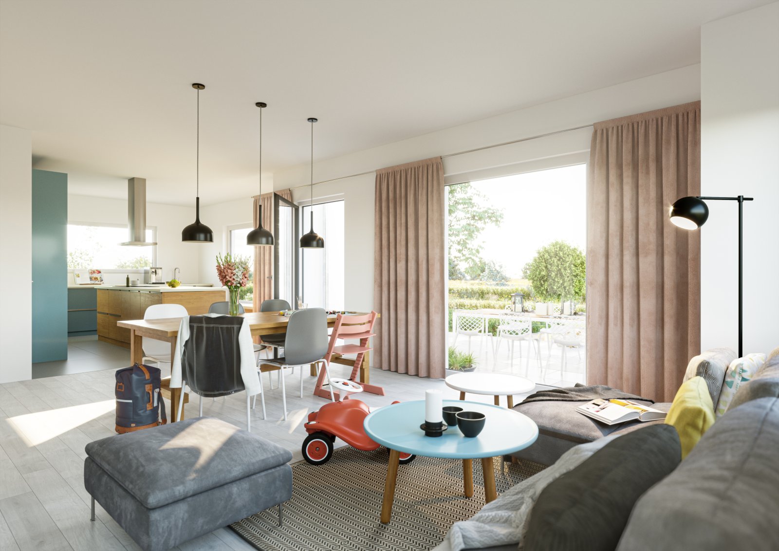 offenes Wohn- und Esszimmer mit Küche offenes Wohn- und Esszimmer mit Küche