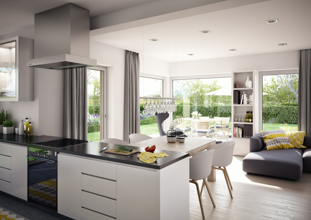 Küche und großzügiges Wohnzimmer Küche und großzügiges Wohnzimmer