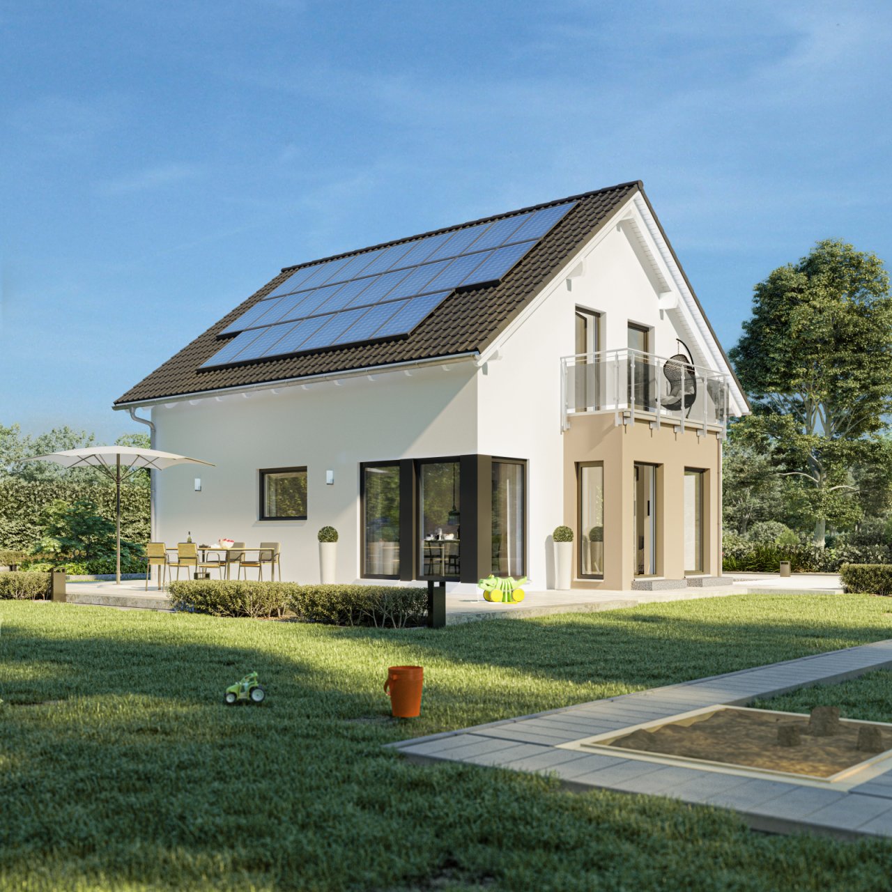 Hausansicht mit Sonnenterrasse Hausansicht mit Sonnenterrasse