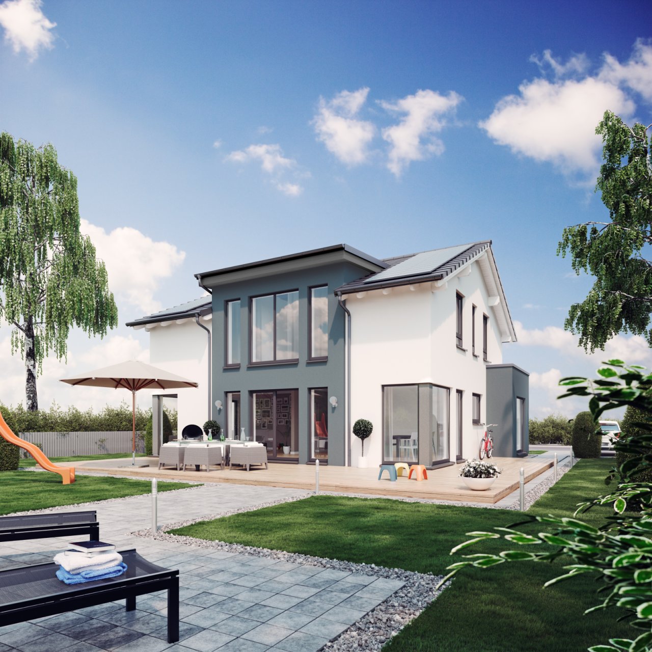 Traumhaus - Ansicht Garten mit Terrasse Traumhaus - Ansicht Garten mit Terrasse