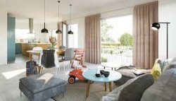 sonniges Wohnzimmer mit offener Küche sonniges Wohnzimmer mit offener Küche