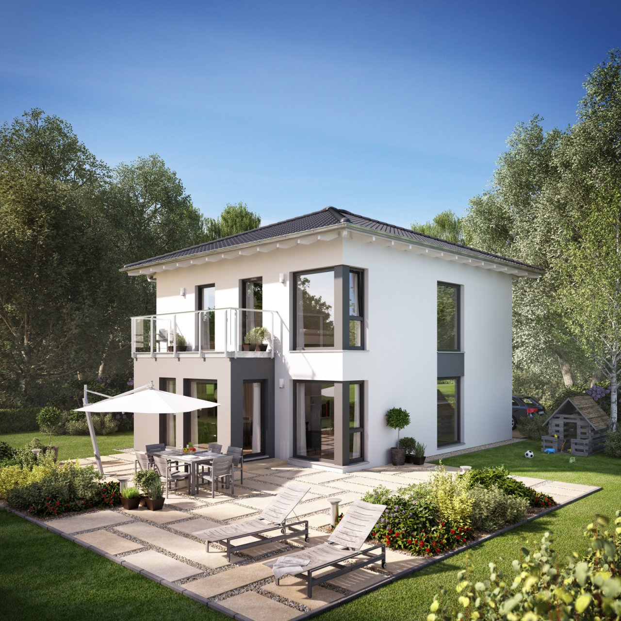 Ihre traumhafte Villa - Gartenansicht mit Erker und Balkon